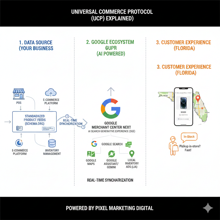 imagem ilustrando o artigo - Como Implementar o Universal Commerce Protocol (UCP) para Empresas Brasileiras na Flórida
